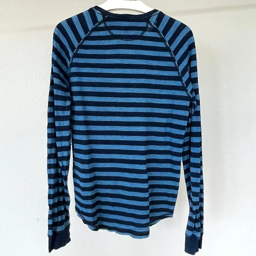Lucky Brand True Indigo Blue Striped Cotton Long Sleeve Raglan Medium - Picture 6 of 6